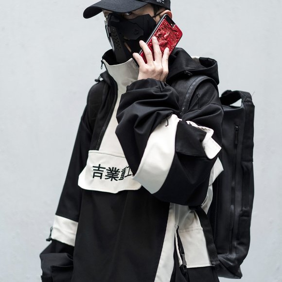 Techwear Streetwear Down Jacket Windbreaker Coat hi-j1-black - Picture 5 of 6